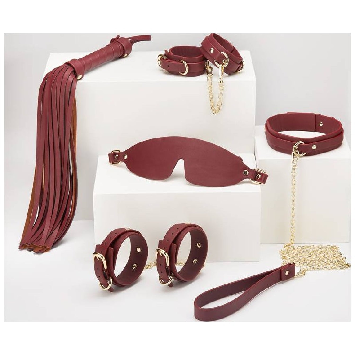 8 Piece Deluxe Bondage Play Kit - Burgundy Gold - K. P.