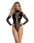 Starline Kalis Wet Look Cold Shoulder Bodysuit - Black