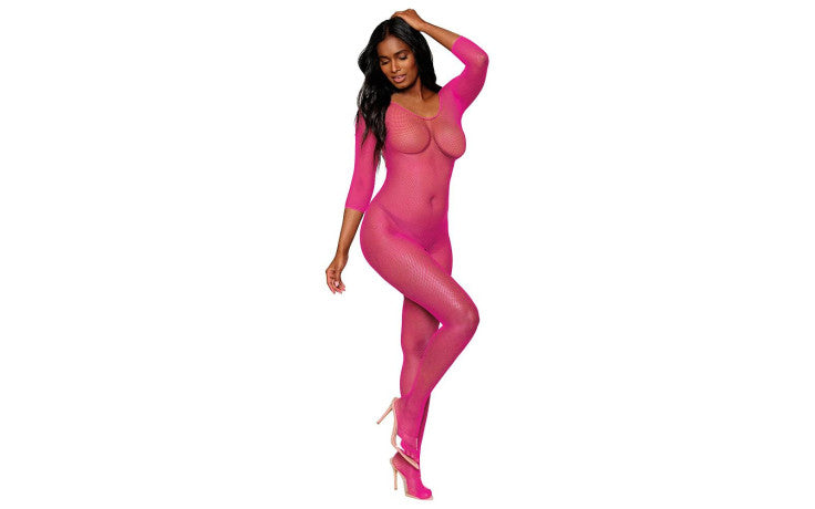 Open Crotch Body Stocking - Neon Pink - K. P.