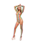 Diamond Net Bodysuit With Thigh High Rainbow