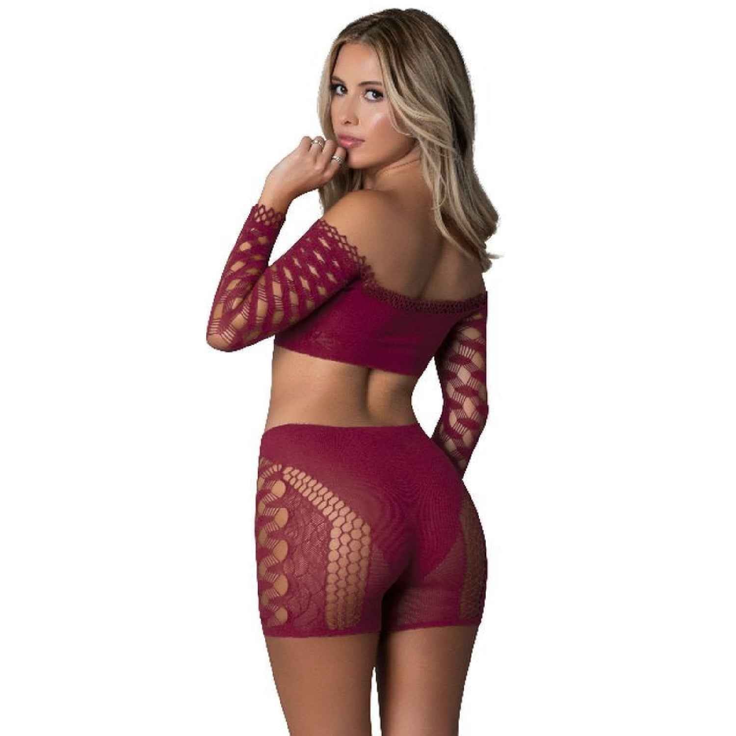 Stella Crop Top And Short Set Burgundy