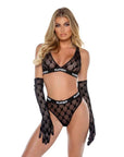 Playboy Flocked Bunny 2 Pc Lingerie Set Black