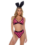 Playboy Flocked Bunny 2 Pc Lingerie Set - Black
