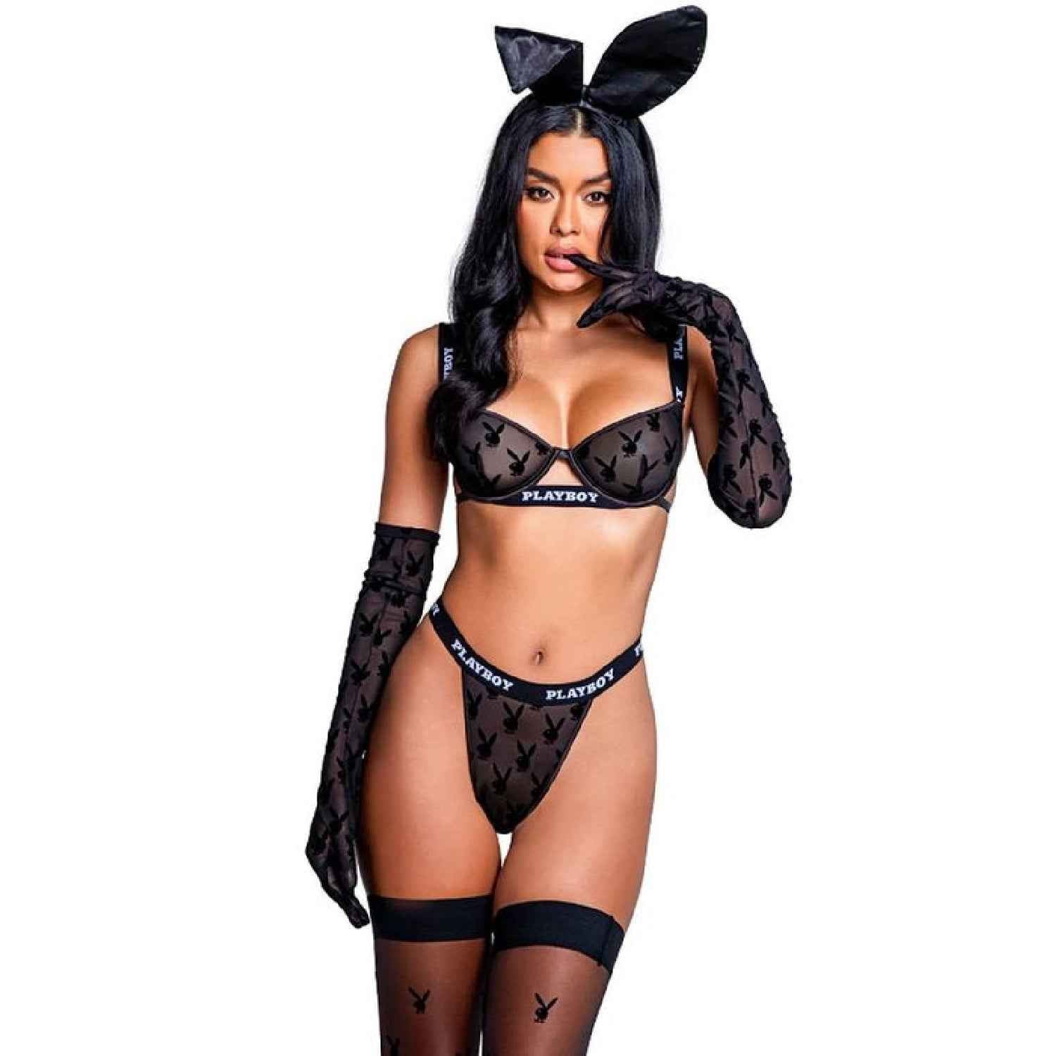 Playboy Noir Lingerie 2 Pc Set - Black