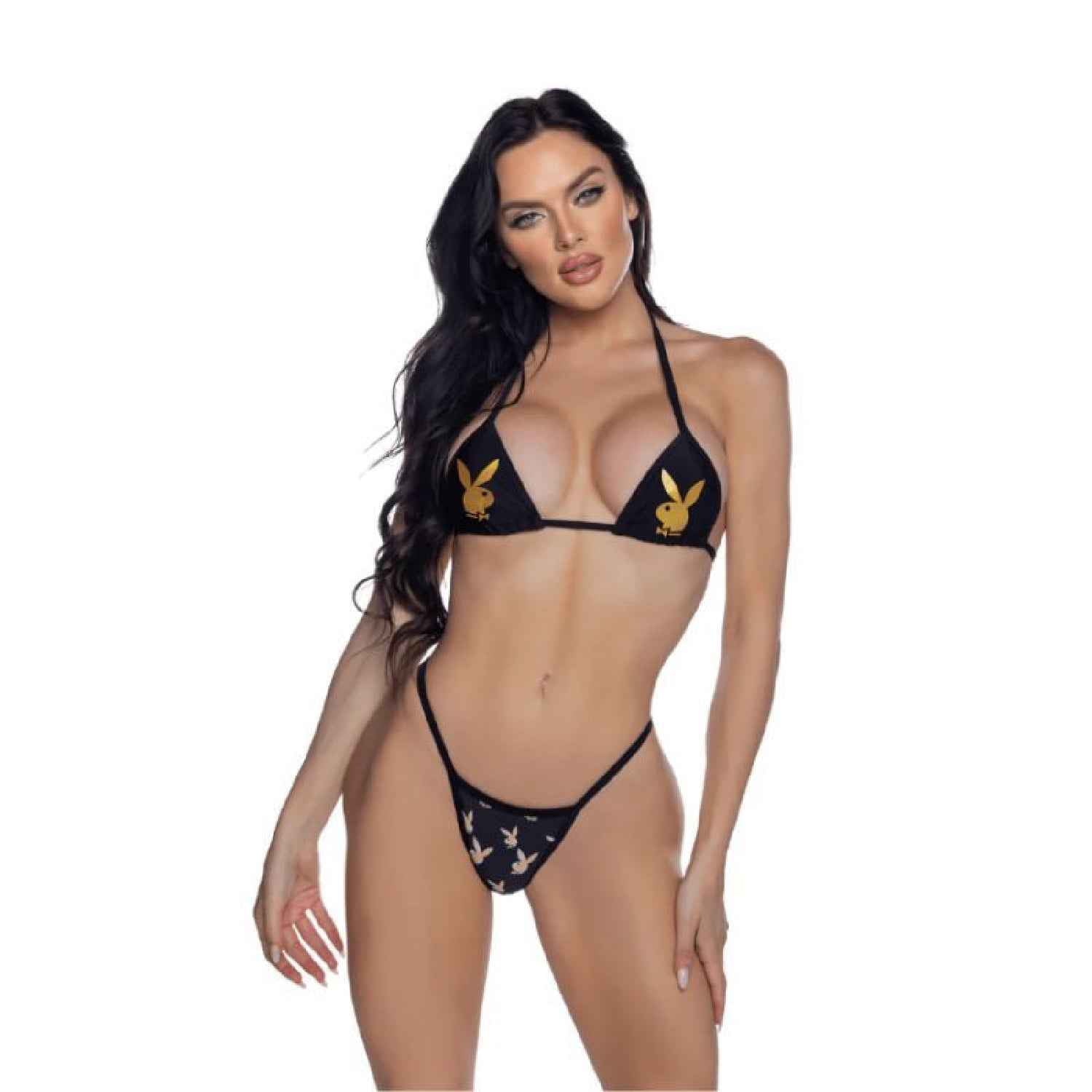 PlayBoy Gold Metallic Bunny 2 Piece Bikini Set - Black/Gold