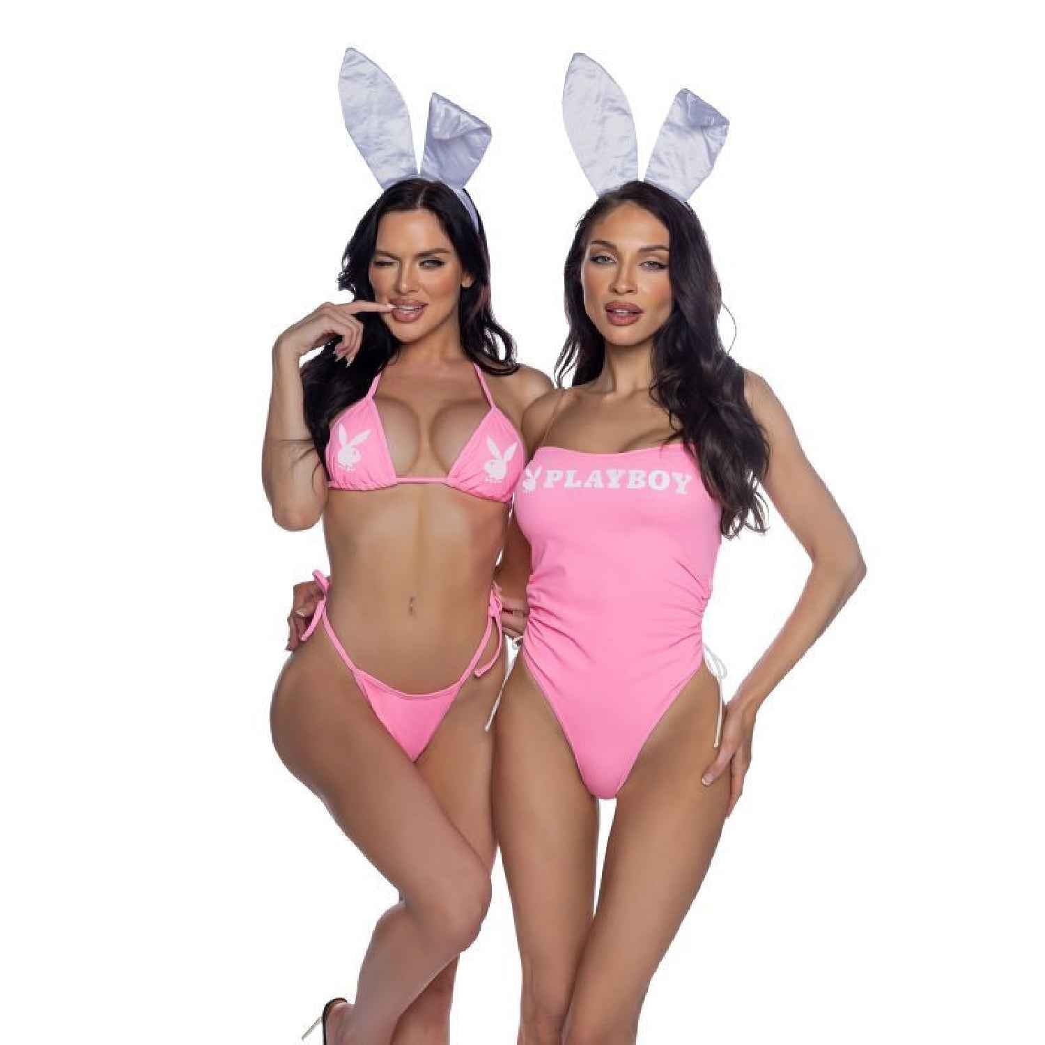 PlayBoy Pink 1 Pc Swimsuit with Ruched Side Ties & Removable Clear Straps - Pink