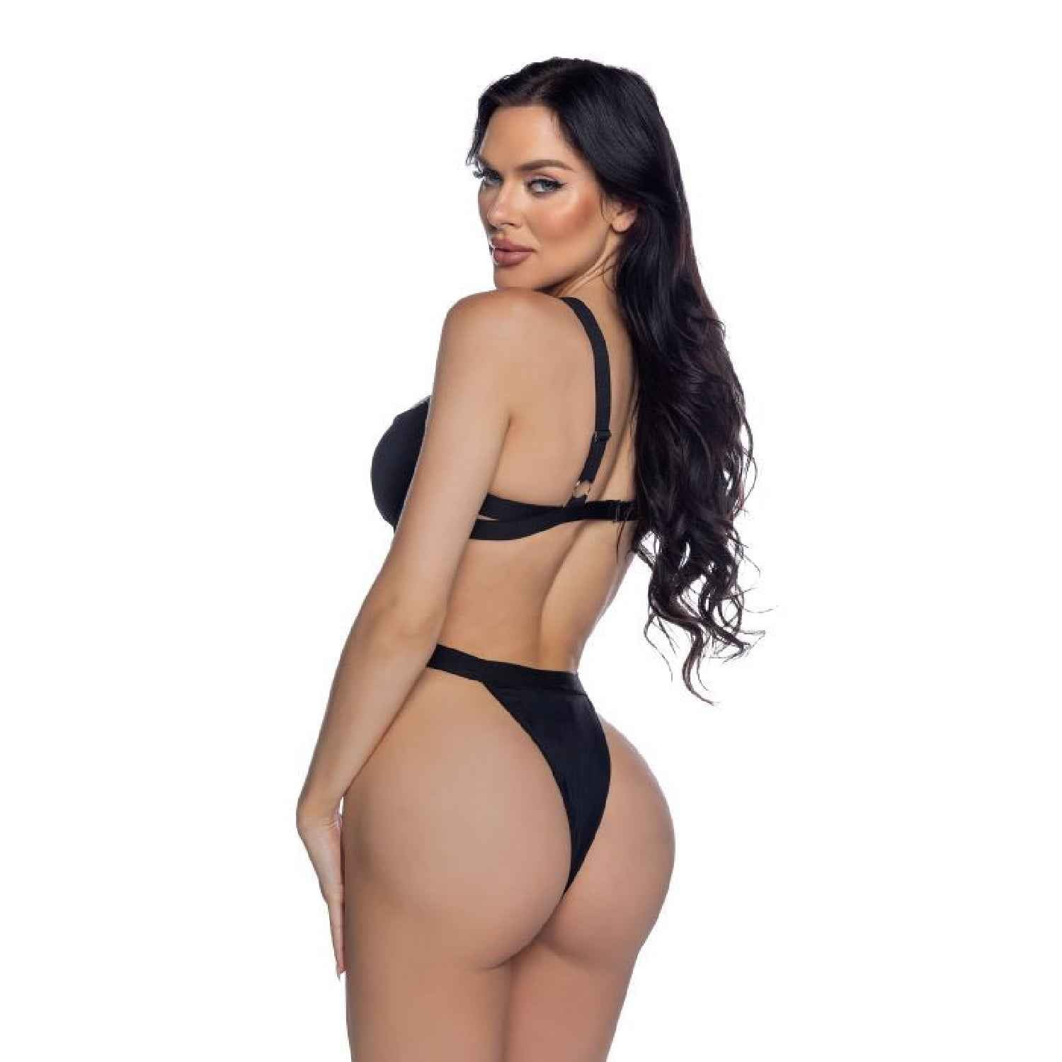 PlayBoy Black High-Leg 1 Pc Swimsuit with Rhinestone Logo - Black