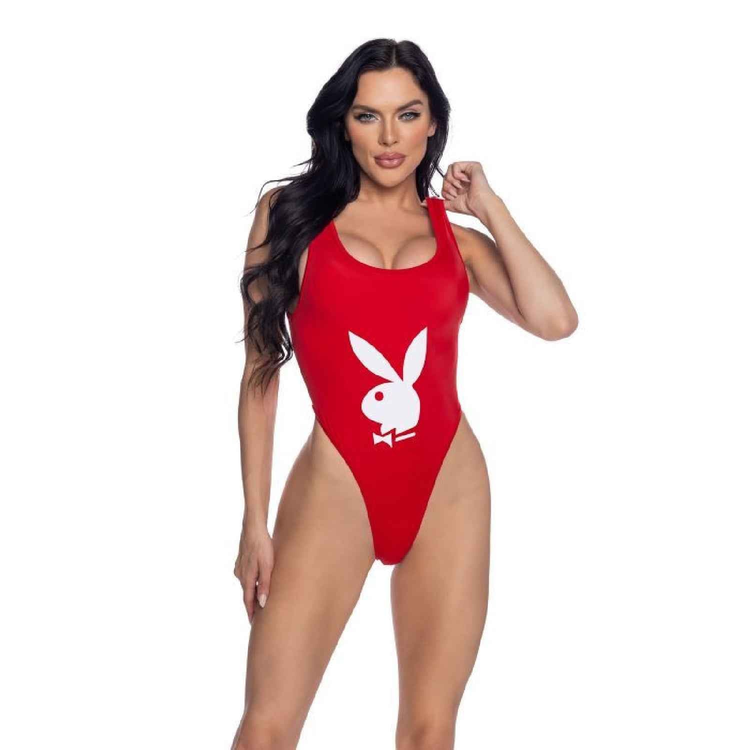 PlayBoy Black High-Leg 1 Pc Swimsuit with Bunny Head Logo - Multiple Colours