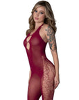 Halter Body Stocking With Rhinestone Burgundy