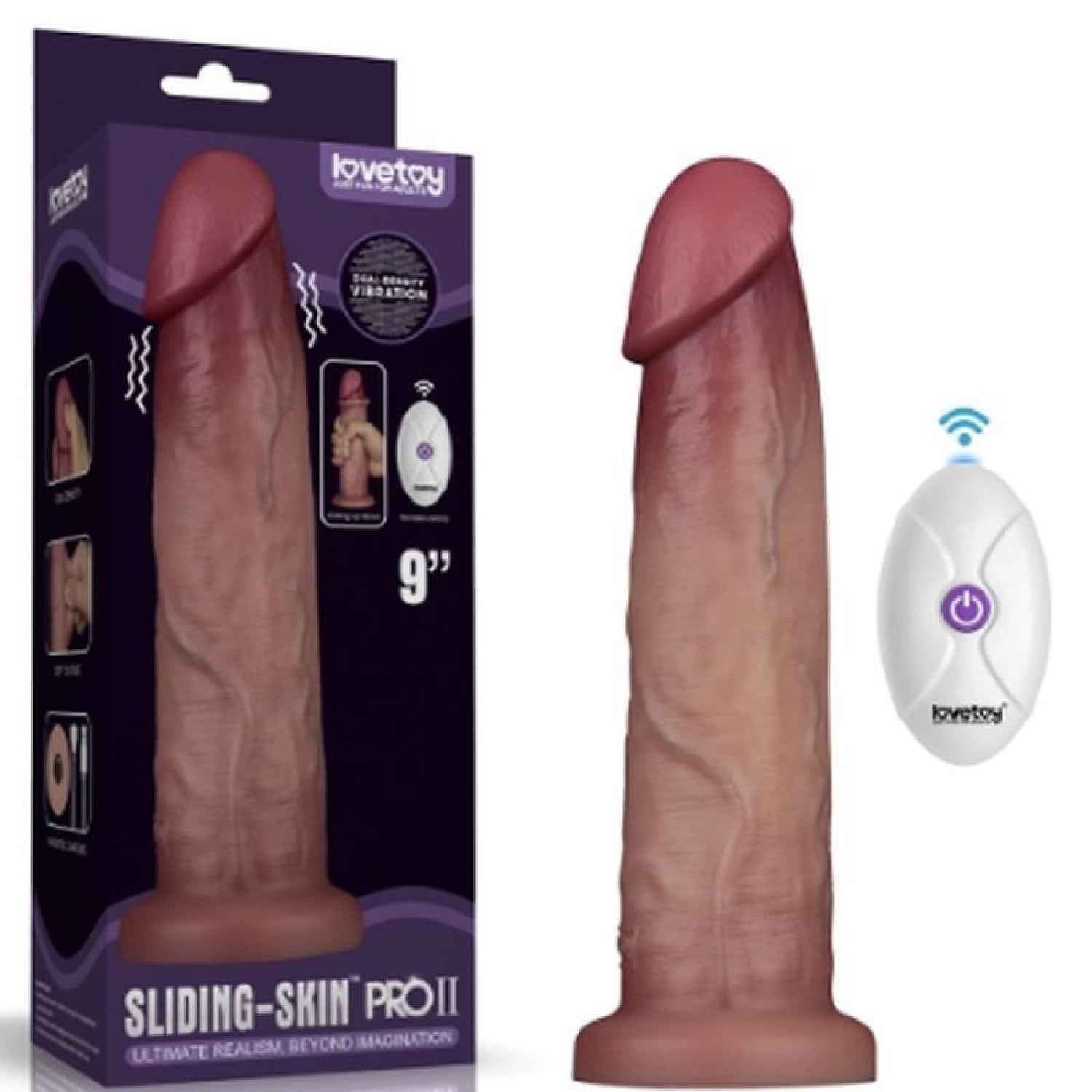 Vibrating Sliding Skin Pro II Silicone Dong 9in