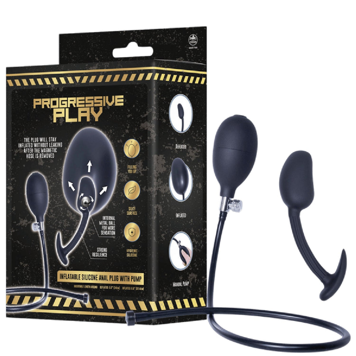 Inflatable Silicone Anal Plug With Plug (Black)