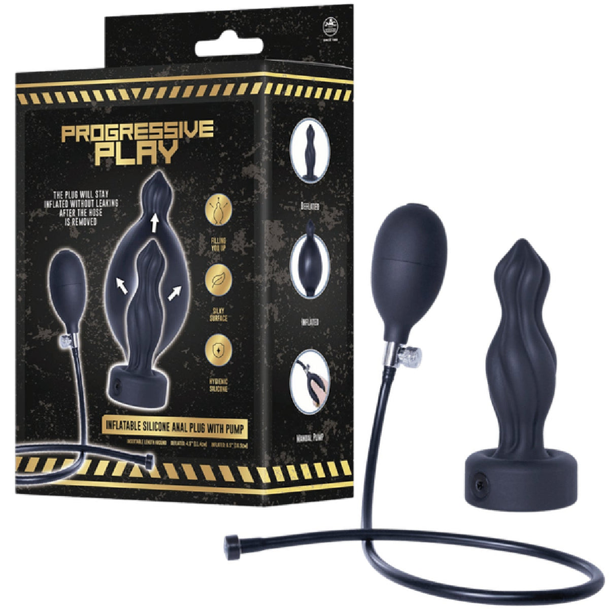 Inflatable Silicone Anal Plug With Plug (Black)