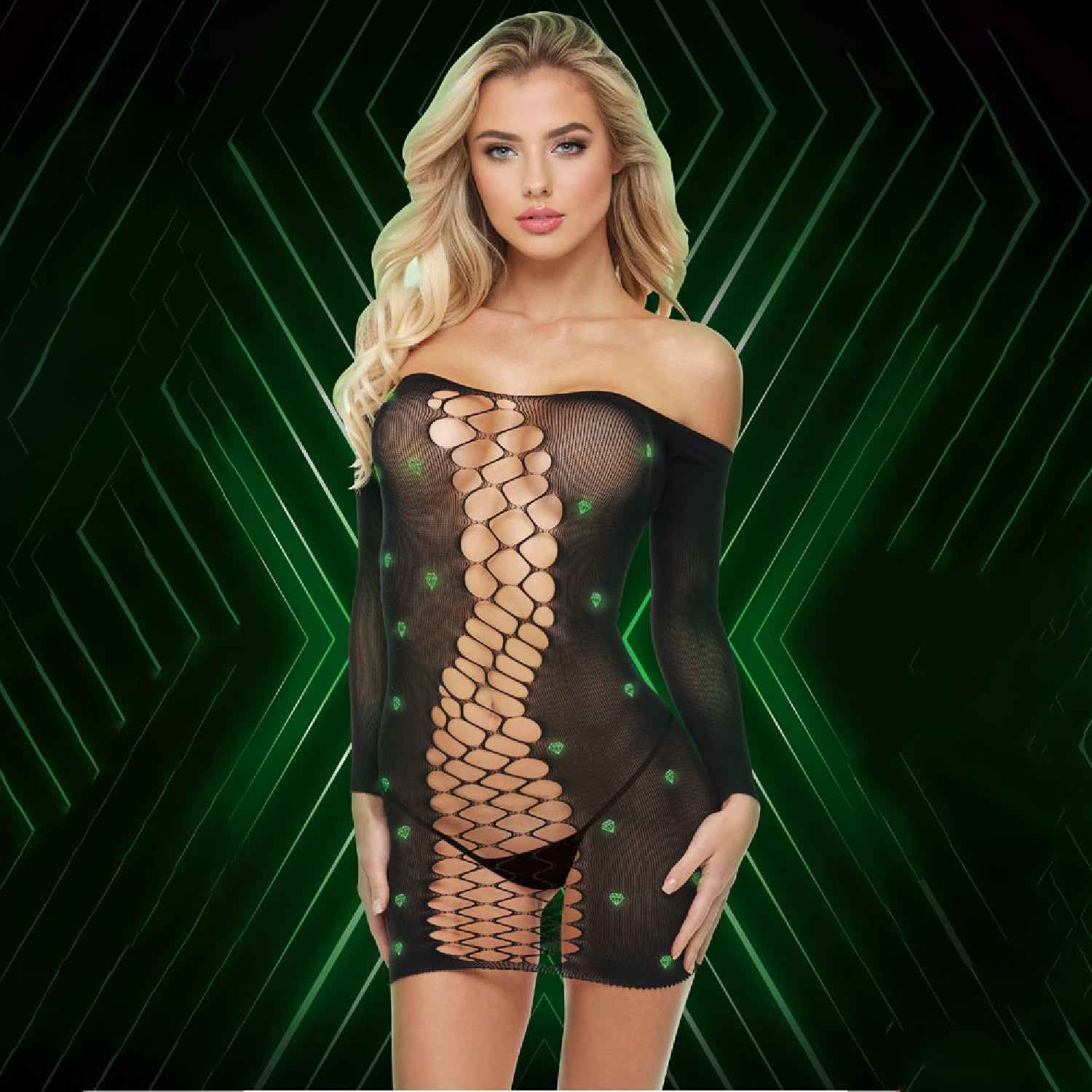 LAPDANCE Diamond Mesh Cutout Mini Dress - OS