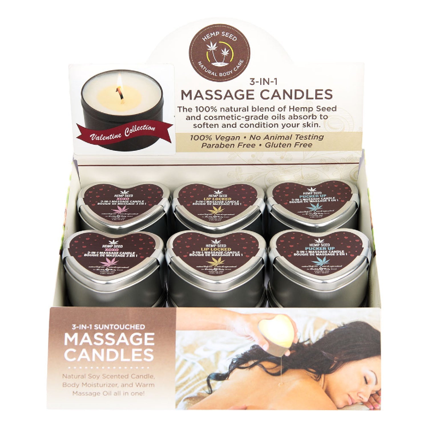 EB Hemp Seed Lovers Heart Candle Display