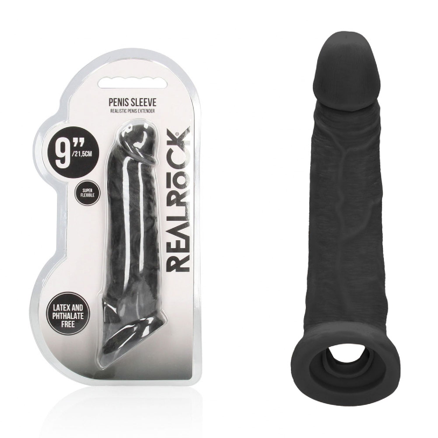 REALROCK 9'' Realistic Penis Extender with Rings - Black