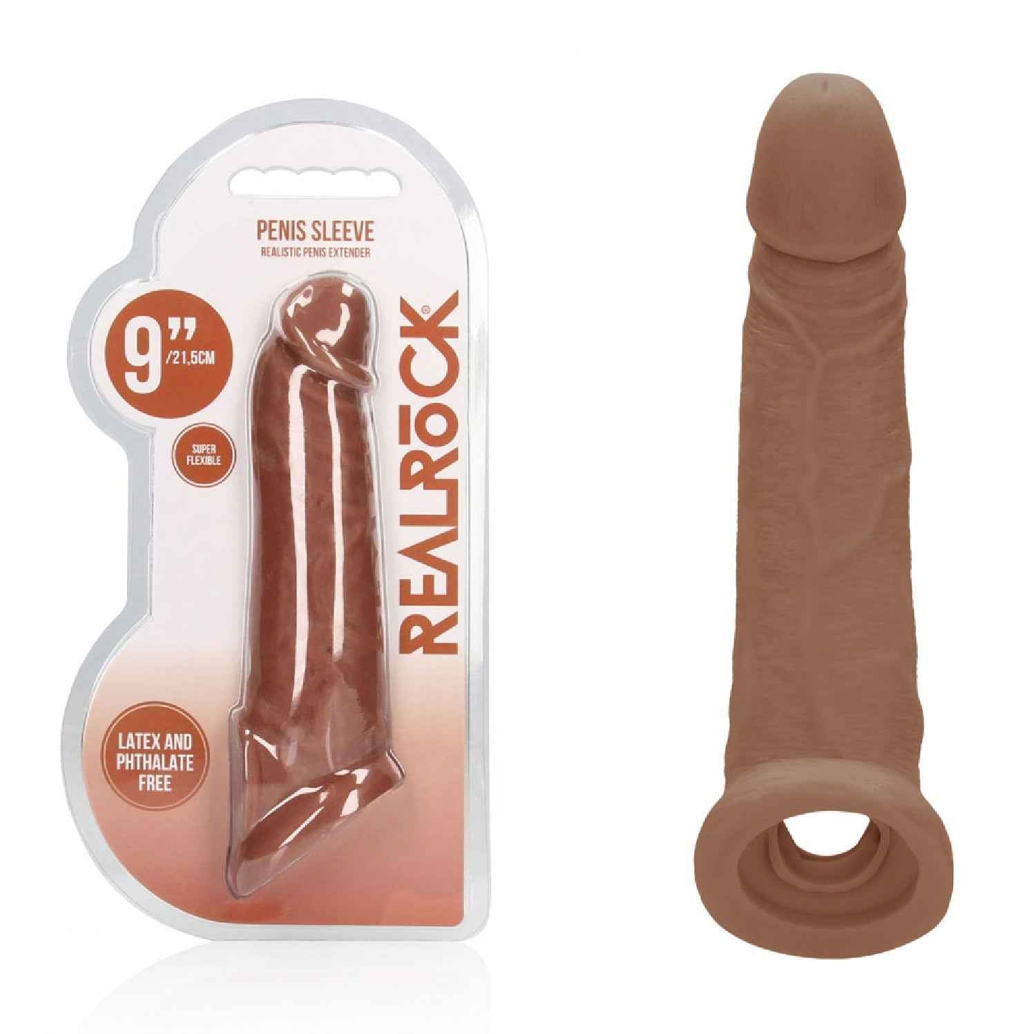 REALROCK 9'' Realistic Penis Extender with Rings - Tan