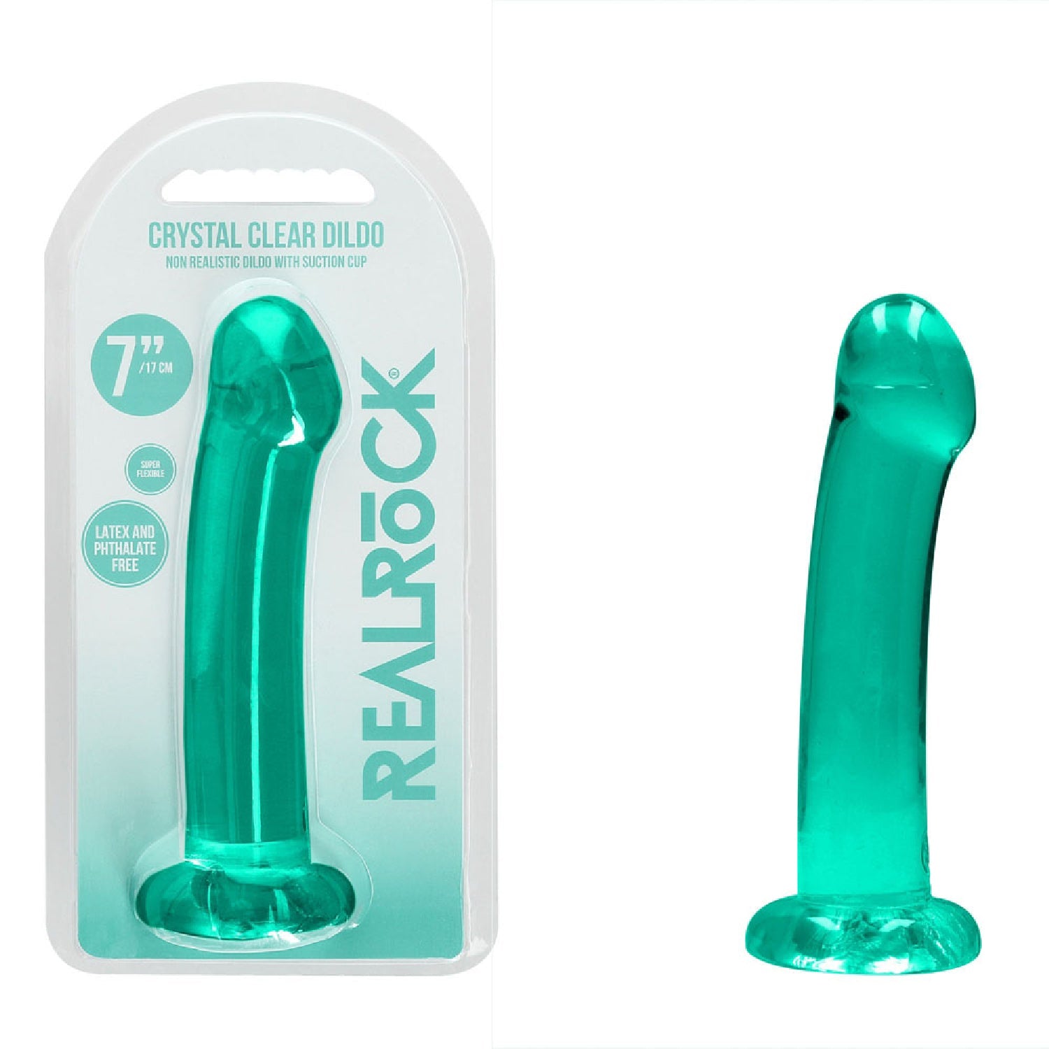 REALROCK Non Realistic Dildo With Suction Cup - 17 cm - Turquoise