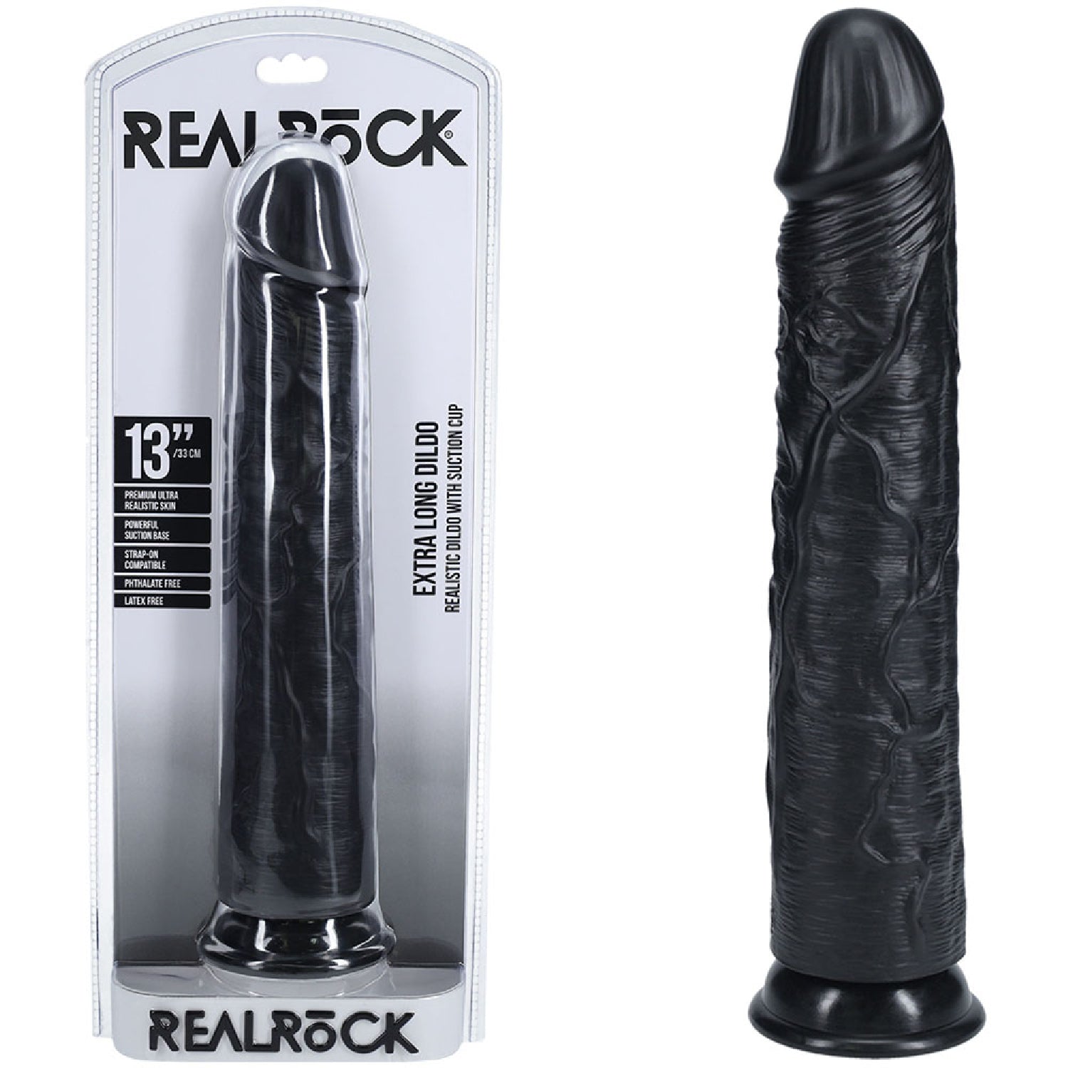 REALROCK 33cm Extra Long Dildo - Black
