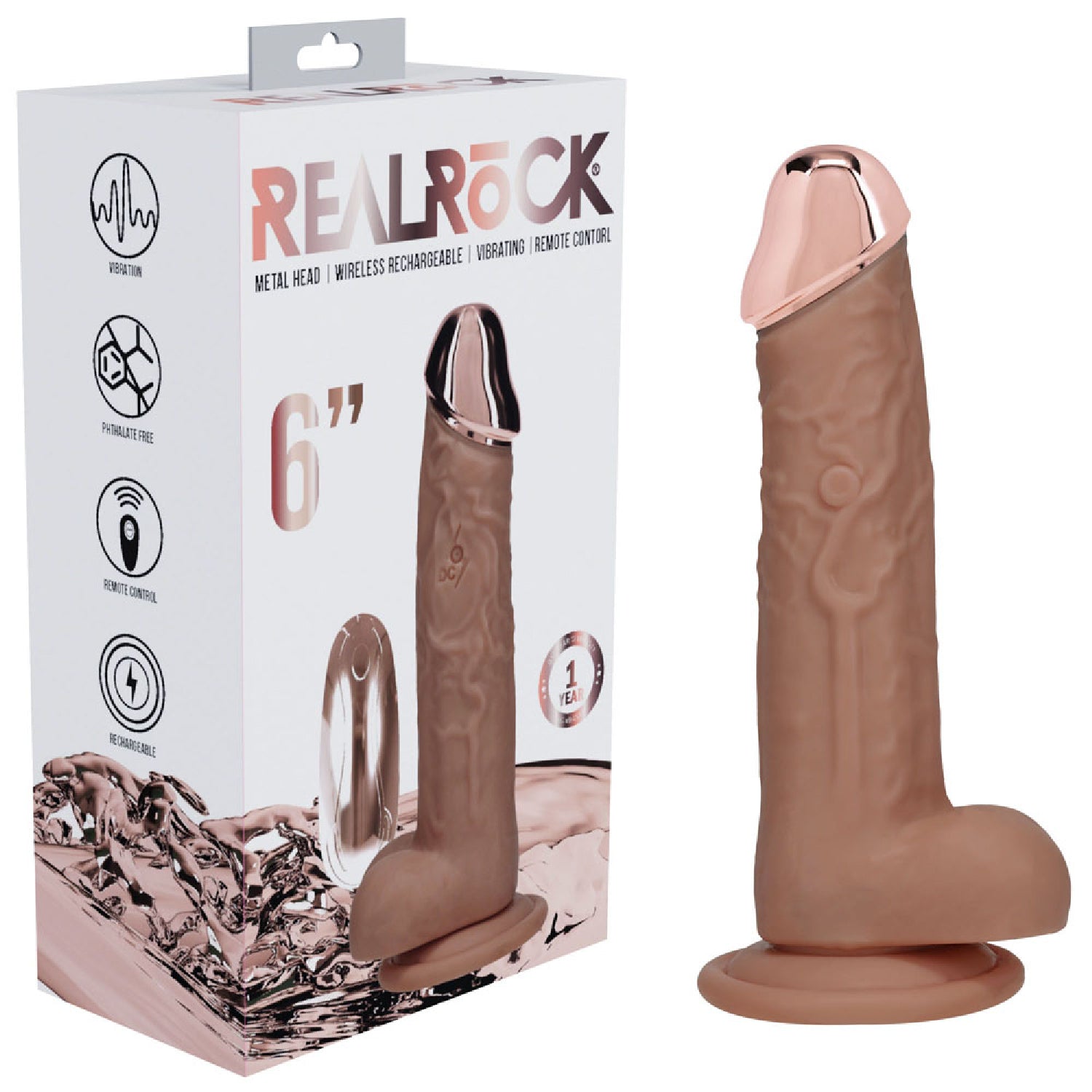 REALROCK Metal Head 6'' Rechargeable Dildo - Tan