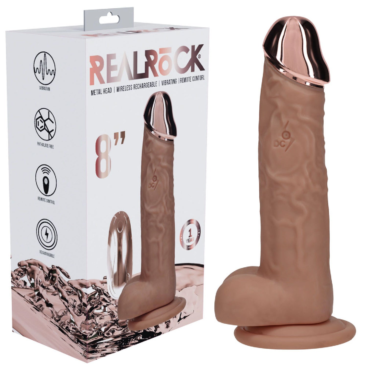 REALROCK Metal Head 8'' Rechargeable Dildo - Tan