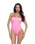 PlayBoy Pink 1 Pc Swimsuit with Ruched Side Ties and Removable Clear Straps