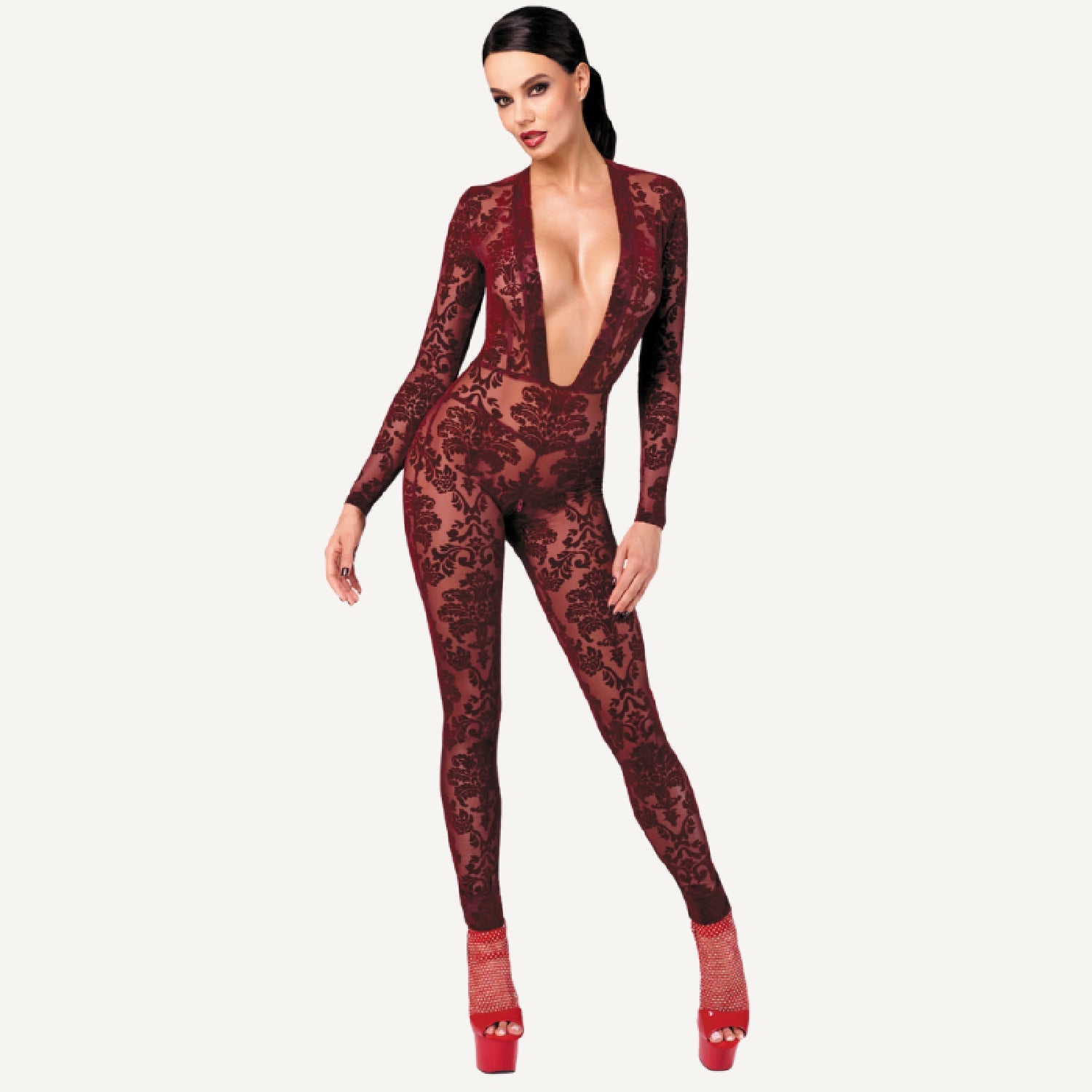 Kink Royal V Neck Catsuit Red