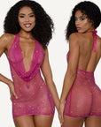 DreamGirl Rhinestone Cowl Neck Mini Dress Pink
