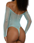 DreamGirl Rhinestone Off Shoulder Bodysuit Blue