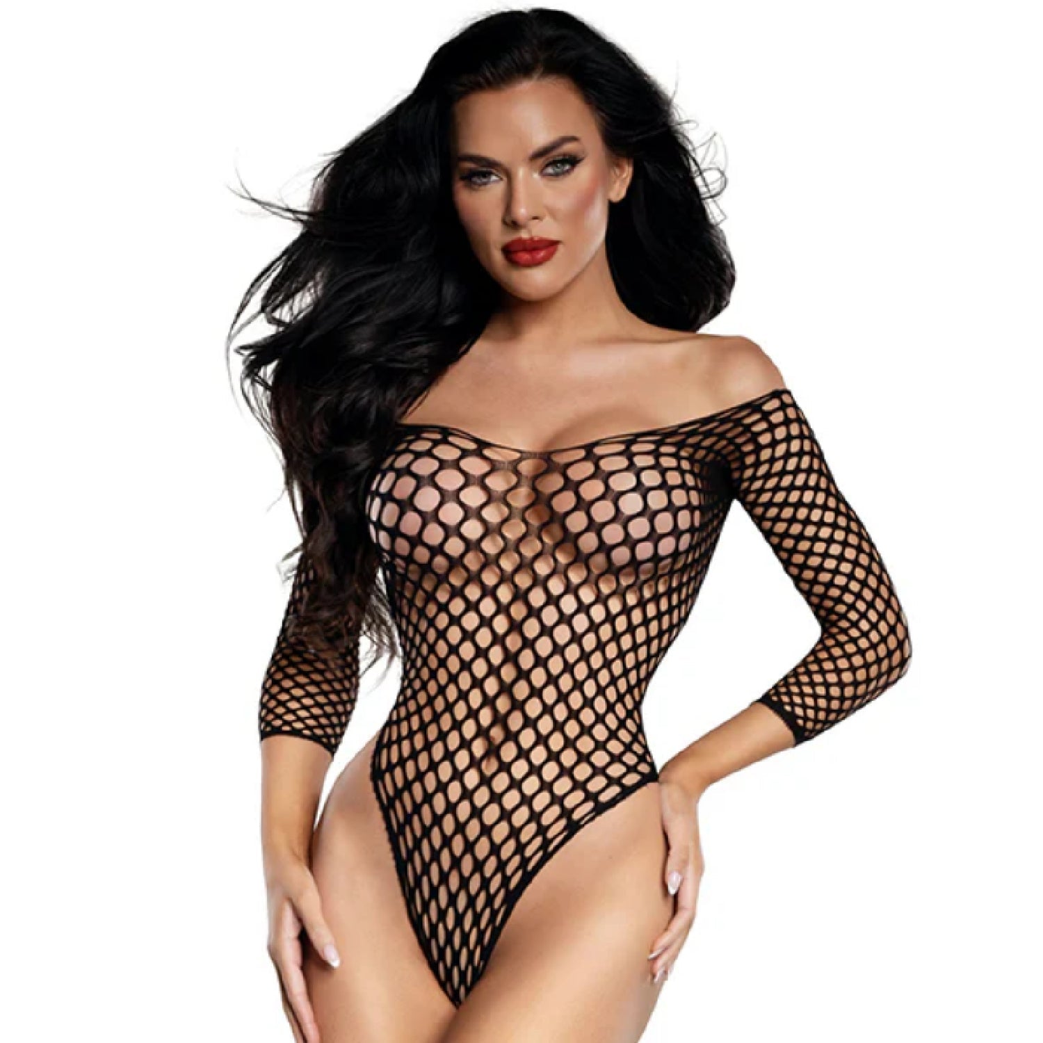 DreamGirl Fishnet Off The Shoulder Ombre Bodysuit