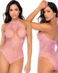 Heart Fishnet Bodysuit Pink