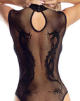 DreamGirl Dragon Print Mesh Bodysuit Black