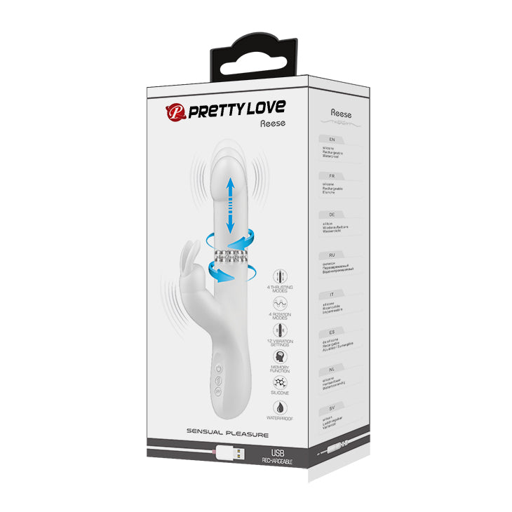 Thrusting &amp; Rotating Rabbit Vibrator - Reese - White - K. P.