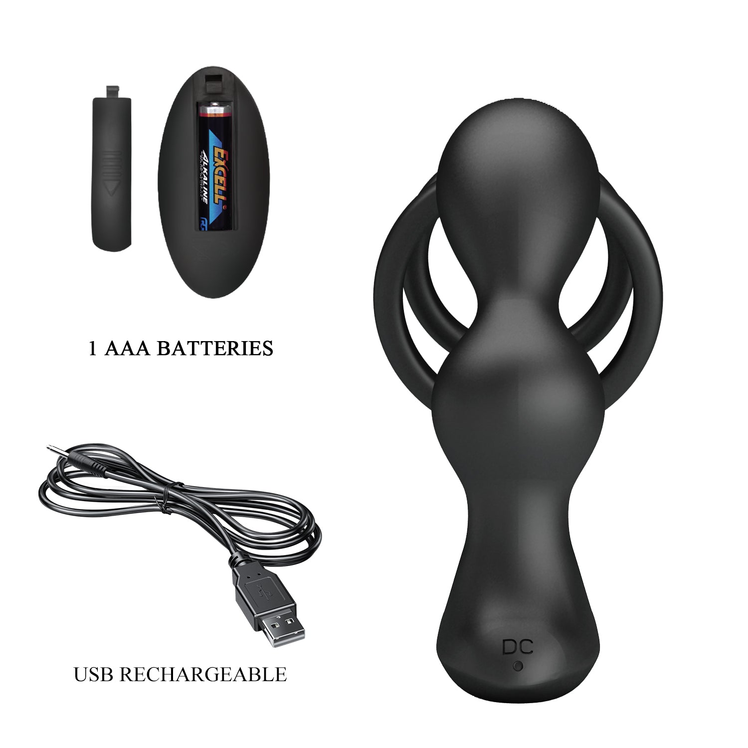 Vibrating Butt Plug with Cock &amp; Ball Ring - Marshall - Black - K. P.