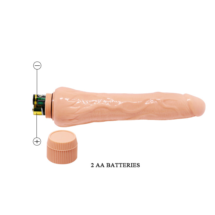 9.8" Realistic Dildo Vibrator - Flesh - K. P.