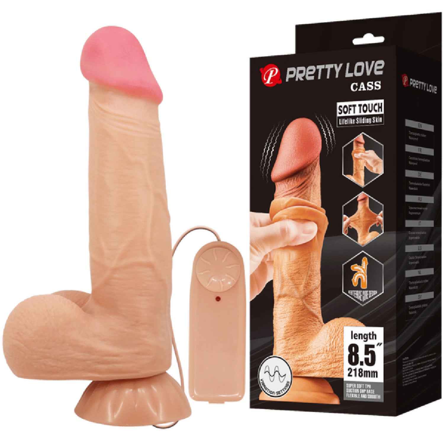 Sliding Skin Series - Cass 8.5" Vibrating Dong - Flesh