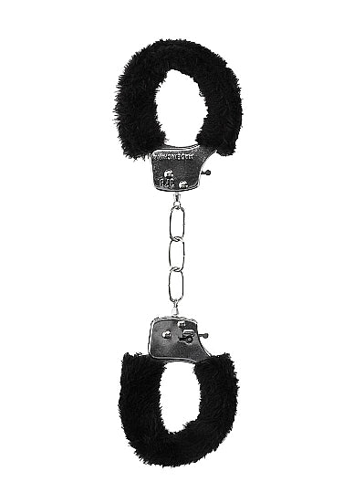 Ouch! - Beginner's Furry Hand Cuffs - With Quick-Release Button - Black - K. P.