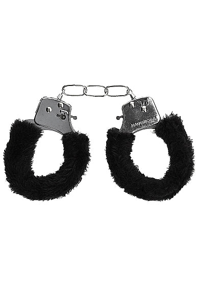 Ouch! - Beginner's Furry Hand Cuffs - With Quick-Release Button - Black - K. P.