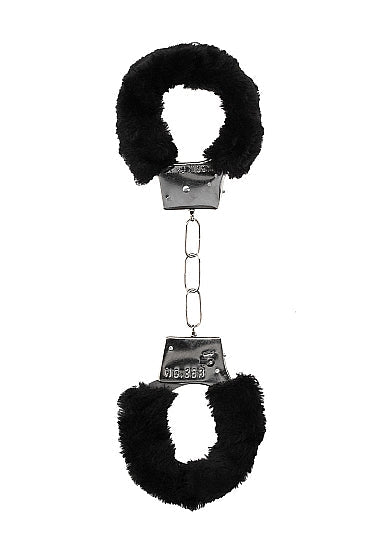 Ouch! Black & White - Pleasure Furry Hand Cuffs - With Quick-Release Button - Black - K. P.