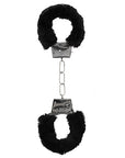 Ouch! Black & White - Pleasure Furry Hand Cuffs - With Quick-Release Button - Black - K. P.