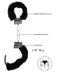 Ouch! Black & White - Pleasure Furry Hand Cuffs - With Quick-Release Button - Black - K. P.