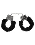 Ouch! Black & White - Pleasure Furry Hand Cuffs - With Quick-Release Button - Black - K. P.