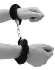 Ouch! Black & White - Pleasure Furry Hand Cuffs - With Quick-Release Button - Black - K. P.