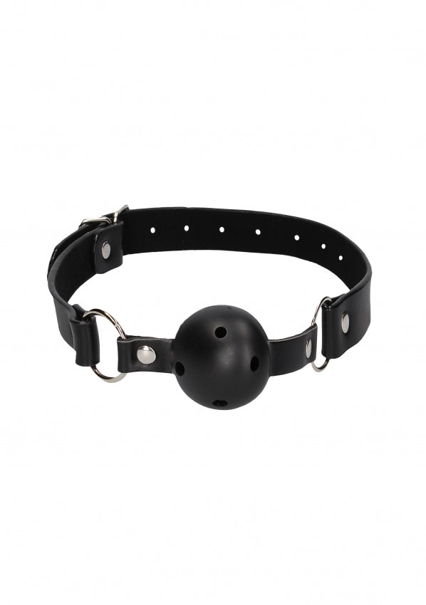 Ouch! Black & White - Breathable Ball Gag - With Bonded Leather Straps - Black - K. P.