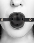 Ouch! Black & White - Breathable Ball Gag - With Bonded Leather Straps - Black - K. P.