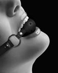 Ouch! Black & White - Breathable Ball Gag - With Bonded Leather Straps - Black - K. P.