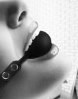 Ouch! Black & White - Silicone Ball Gag - with Adjustable Bonded Leather Straps - Black - K. P.