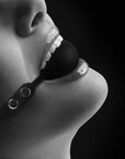 Ouch! Black & White - Silicone Ball Gag - with Adjustable Bonded Leather Straps - Black - K. P.