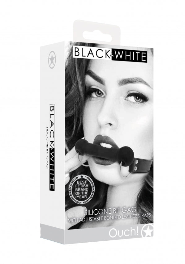 Ouch! Black & White - Silicone Bit Gag - With Adjustable Bonded Leather Straps - Black - K. P.