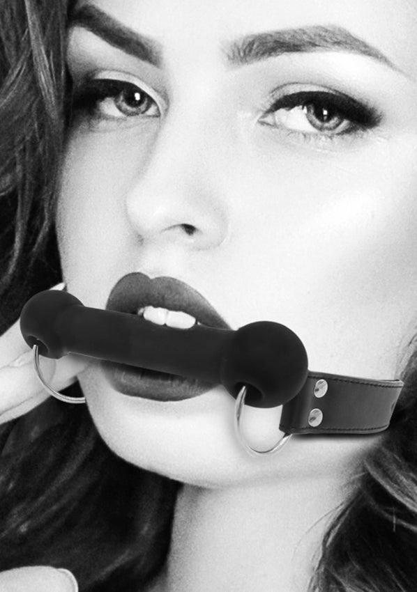 Ouch! Black &amp; White - Silicone Bit Gag - With Adjustable Bonded Leather Straps - Black - K. P.