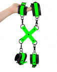 Ouch! Glow in the Dark - Hand & Ankle Cuffs with Hogtie - Green